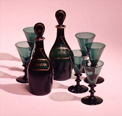 Set di sei bicchieri e decanter per rum e brandy, fine XIX secolo da English School